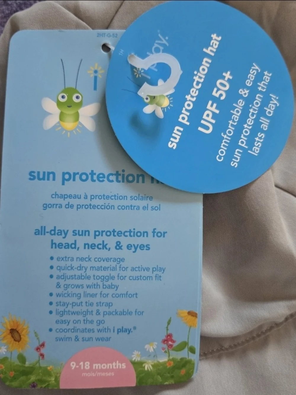 i play Grey 50+ UPF Sun Protection Kids Hat with Neck Flap - Size 9-18mos